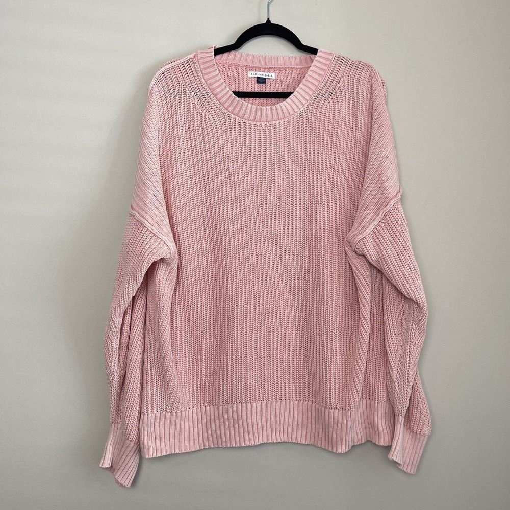American Eagle Oversized Pink Knit Crewneck Sweater Beach Women's Sz L